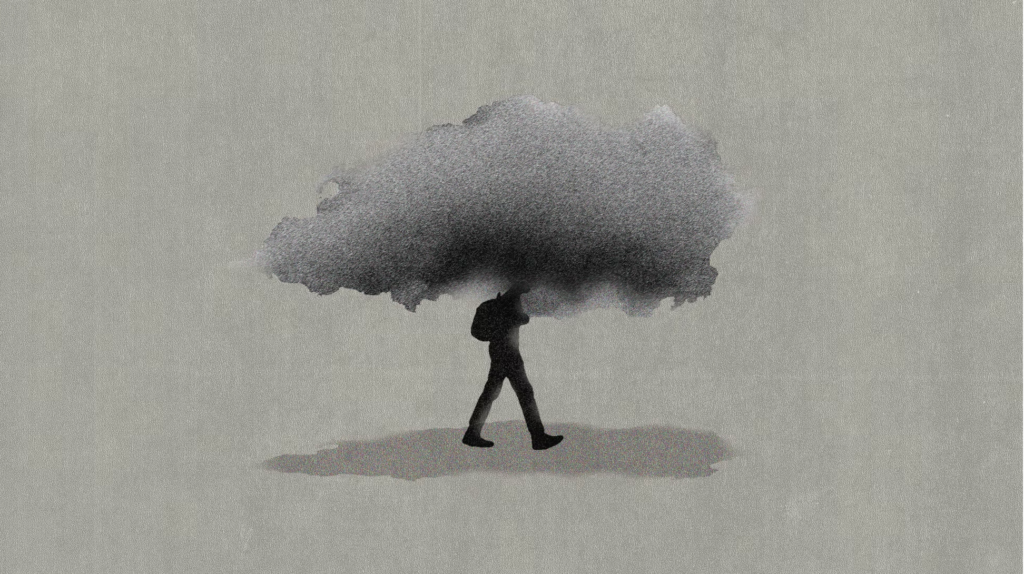 illustration with cloud above head